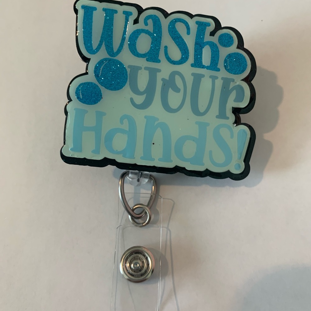Badge reel with hand made acrylic design